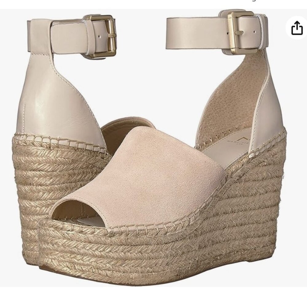 Marc Fisher Beige Suede and Jute Wedge Platform Sandals